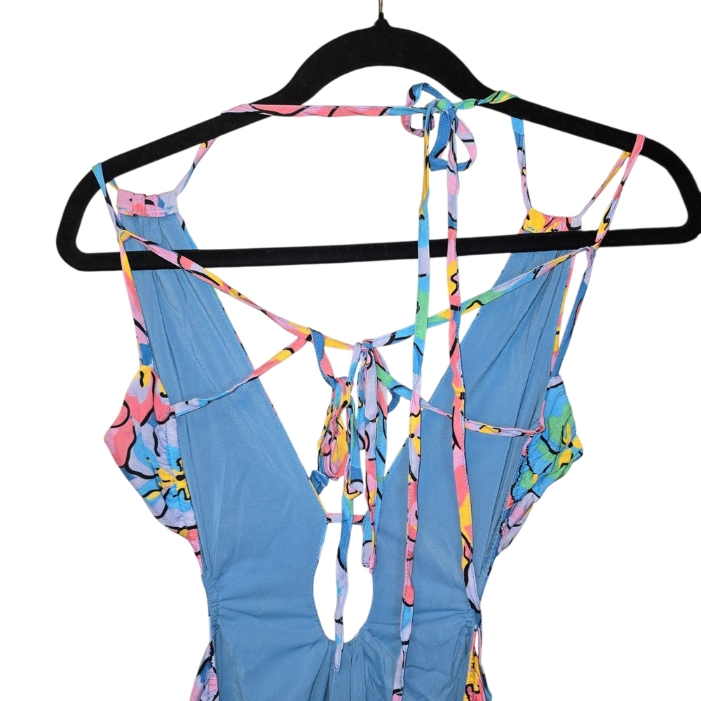 For Love & Lemons Yasmin Open Back Maxi Dress Pink Blue NWT Size Sm. - Picture 10 of 14